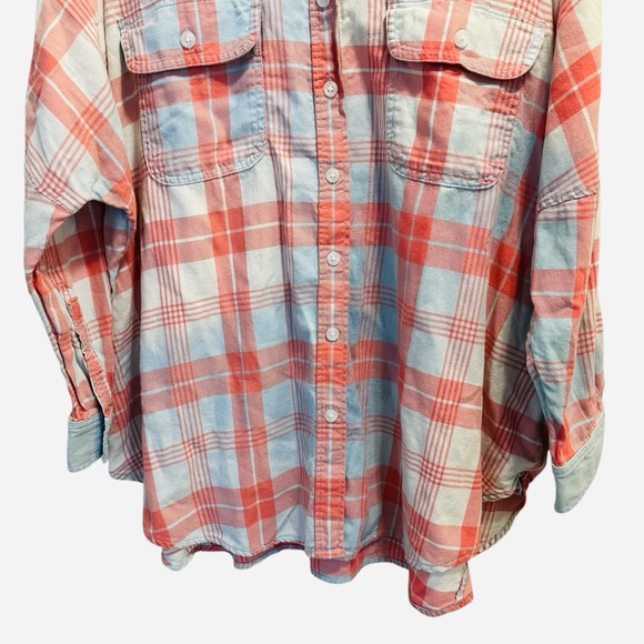 American Eagle Go Big Beach flannel oversized button up shirt in pink and blue M - Picture 7 of 15